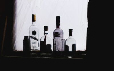 An image of empty alcohol bottles.
